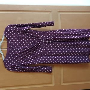 LOFT Maroon and Pink Polka Dot Dress